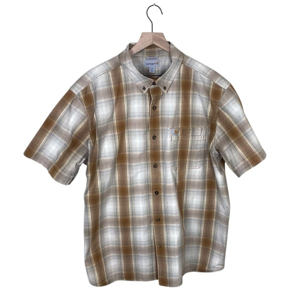 Carhartt Men's Plaid Brown and White Short Sleeve Shirt, 2XL / XXL - Picture 3 of 8